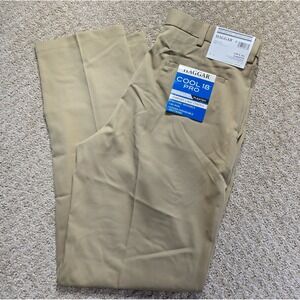 Haggar Cool 18 Pro Mens 36x34 Khaki Pleated Dress Pants Classic Fit Stretch NWT